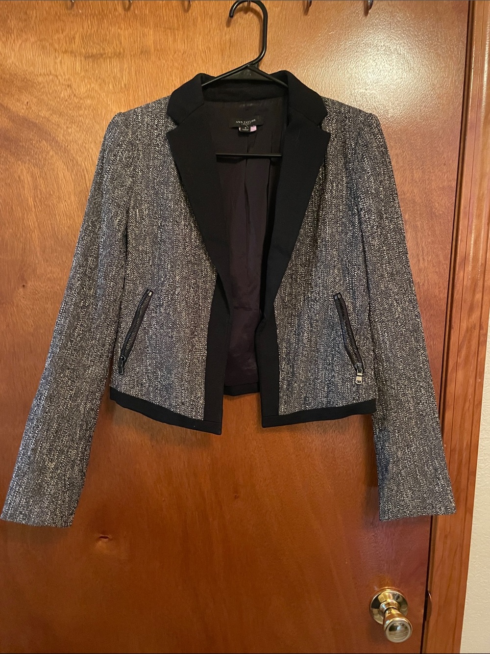 Ann Taylor Black-Trim Gray Tweed Cropped Blazer